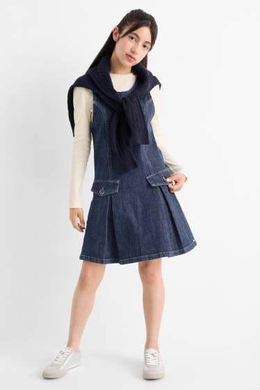 Copii - Fete - Set - tricou cu mânecă lungă și rochie din denim - 2 piese - denim-albastru închis