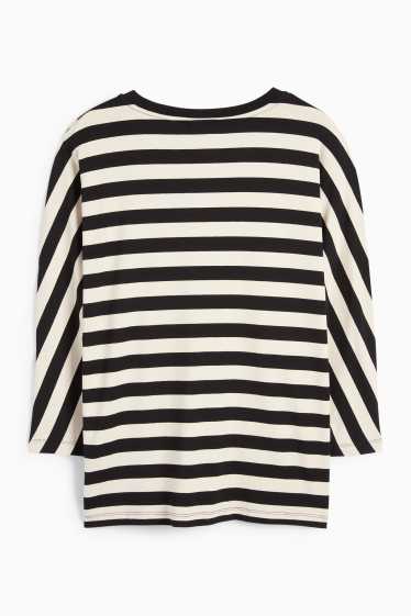 Femei - Tricou cu mânecă lungă - cu dungi - negru / nej