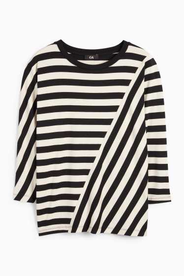 Femei - Tricou cu mânecă lungă - cu dungi - negru / nej