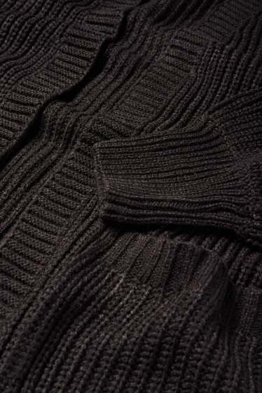 Femei - Cardigan tricotat lung - reiat - negru