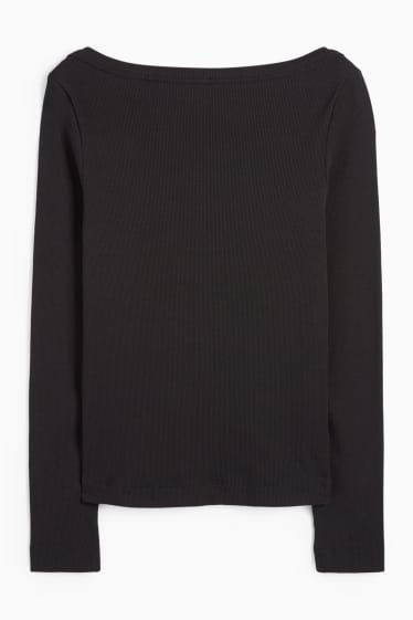 Dames - Longsleeve - slim fit - geribd - zwart