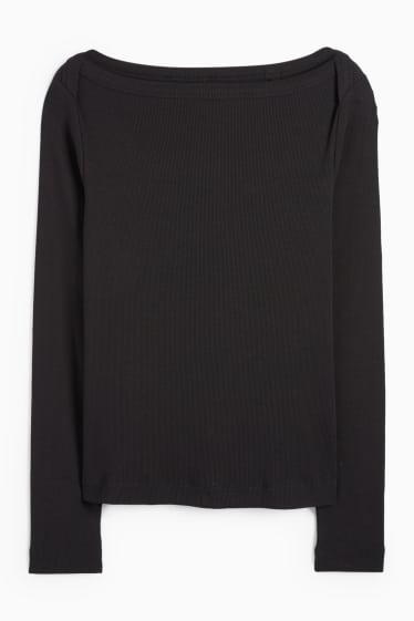 Dames - Longsleeve - slim fit - geribd - zwart