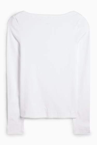 Damen - Langarmshirt - Slim Fit - gerippt - weiss