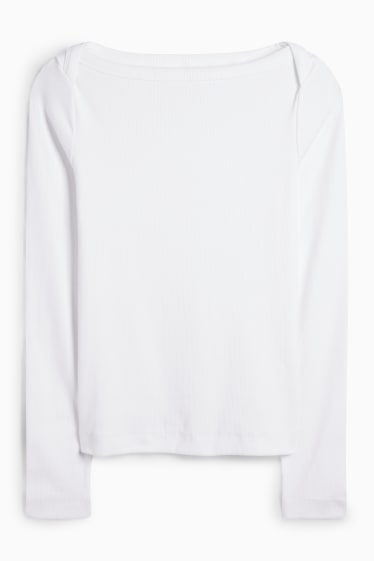 Damen - Langarmshirt - Slim Fit - gerippt - weiss