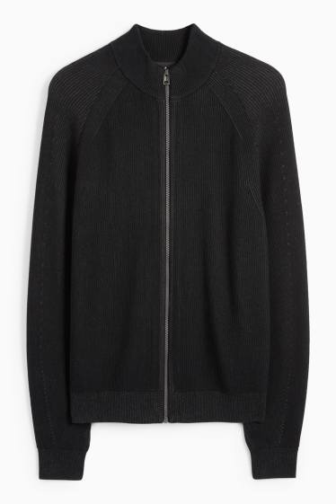 Bărbați - Cardigan tricotat - reiat - negru