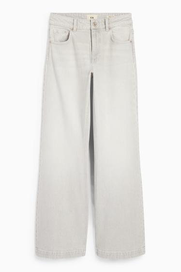 Femei - Loose flared jeans - talie medie - denim-gri deschis