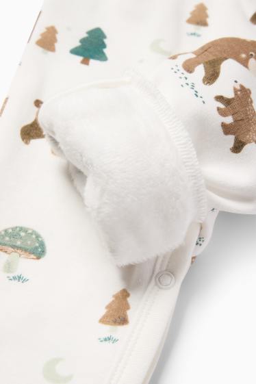 Bebeluși - băieți - Animale din pădure - pijama salopetă bebeluși - alb