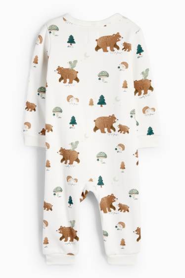 Bebeluși - băieți - Animale din pădure - pijama salopetă bebeluși - alb