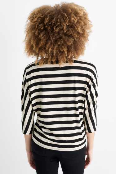 Femei - Tricou cu mânecă lungă - cu dungi - negru / nej