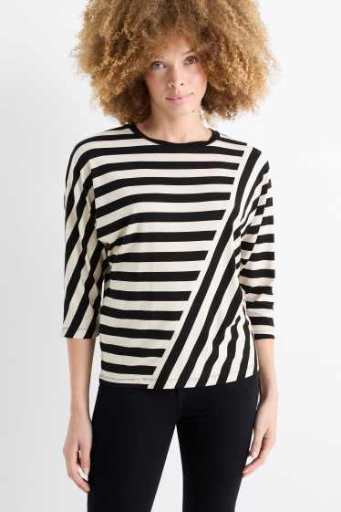 Femei - Tricou cu mânecă lungă - cu dungi - negru / nej