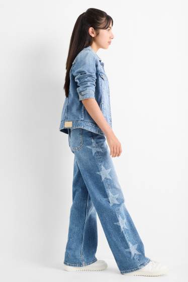 Copii - Fete - Stea - wide leg jeans - denim-albastru