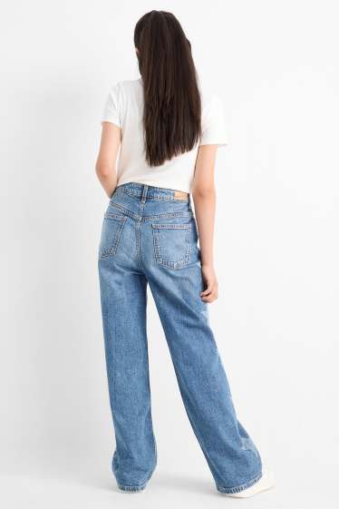 Copii - Fete - Stea - wide leg jeans - denim-albastru
