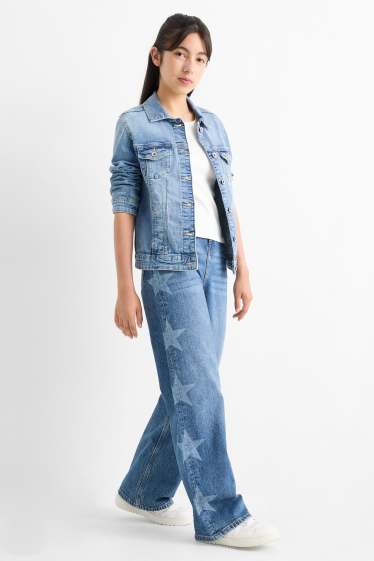 Copii - Fete - Stea - wide leg jeans - denim-albastru