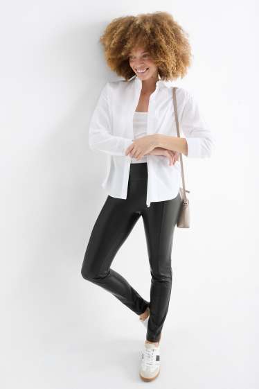 Women - Leggings - faux leather - black