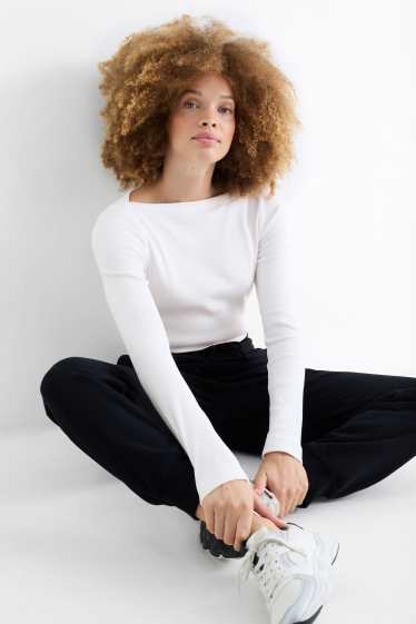 Damen - Langarmshirt - Slim Fit - gerippt - weiss