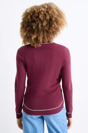 Femei - Pulover din tricot fin - bordo