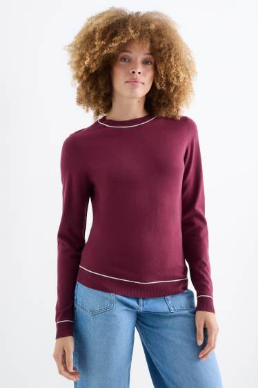 Femei - Pulover din tricot fin - bordo