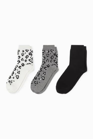 Femei - Multipack 3 perechi - șosete cu motive - imprimeu de leopard - gri / negru