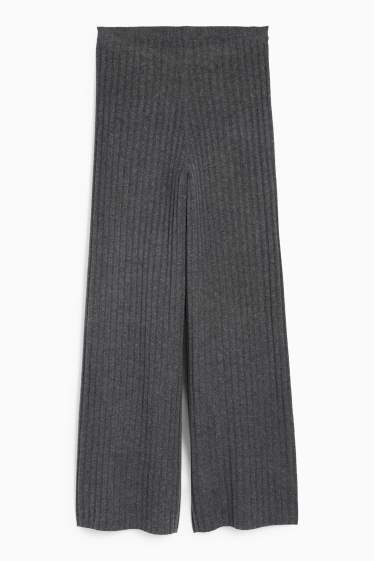 Women - Knitted trousers - mid-rise waist - ribbed - dark gray