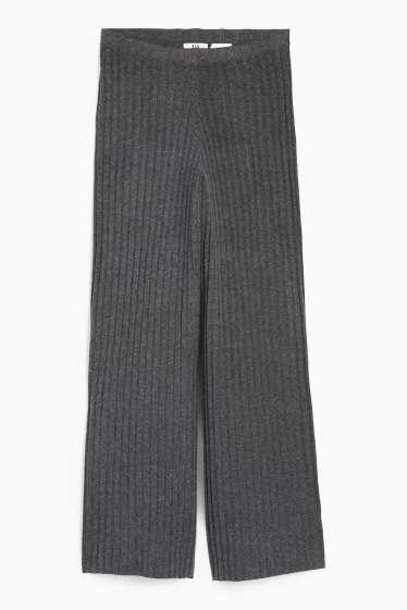 Women - Knitted trousers - mid-rise waist - ribbed - dark gray