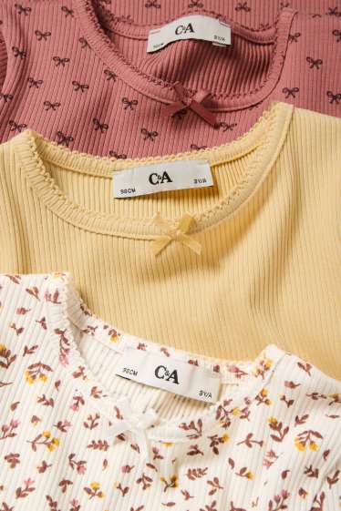 Children Girls - Multipack of 3 - flower and bow - long sleeve top - ribbed - cremewhite