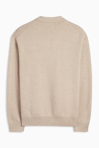Bărbați - Tricou polo cu mânecă lungă - din tricot - bej deschis