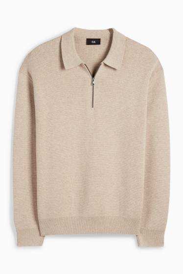 Bărbați - Tricou polo cu mânecă lungă - din tricot - bej deschis