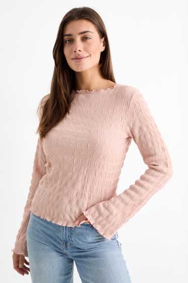 Dona - Samarreta de màniga llarga - de punt de niu d'abella - rosa