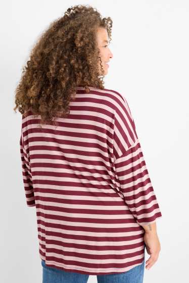 Femei - Tricou - regular fit - cu dungi - roz / roșu închis
