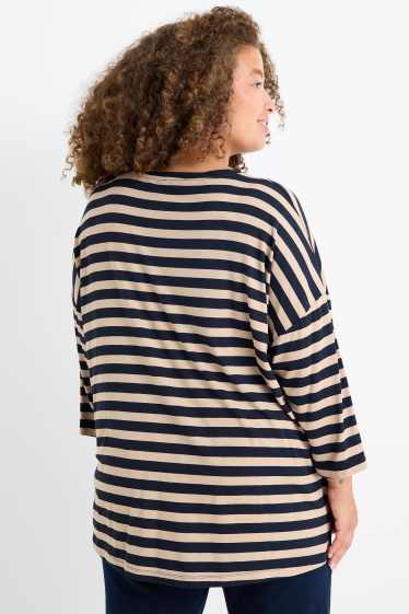Femei - Tricou - regular fit - cu dungi - albastru / bej