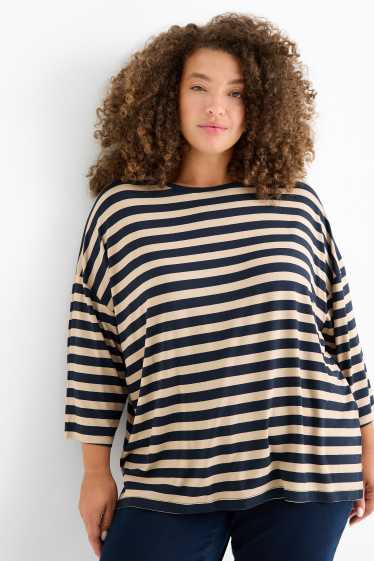 Femei - Tricou - regular fit - cu dungi - albastru / bej