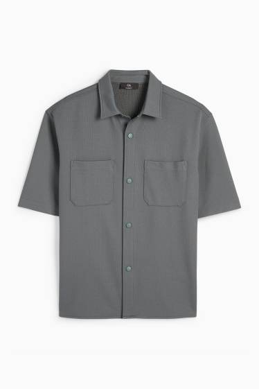 Men - Shirt - relaxed fit - lapel collar - textured - dark gray