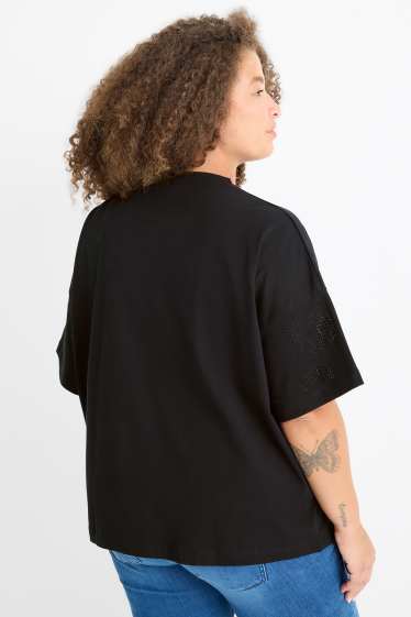 Femei - Tricou cu ștrasuri - regular fit - negru