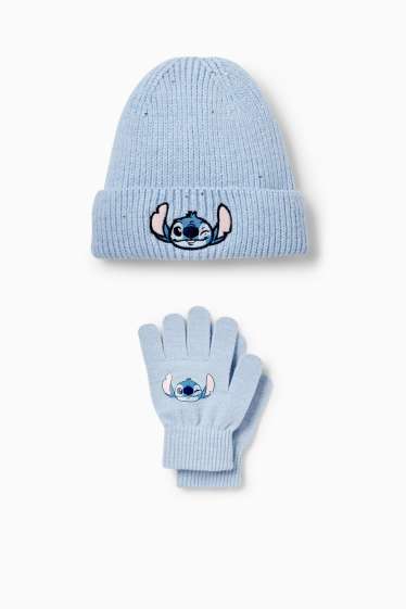 Copii - Fete - Lilo & Stitch - set - căciulă tricotată și mănuși - 2 piese - albastru deschis