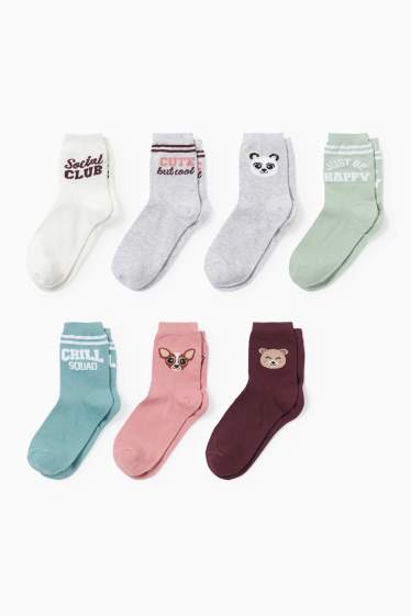 Copii - Fete - Multipack 7 perechi - animale - șosete cu motive - roz