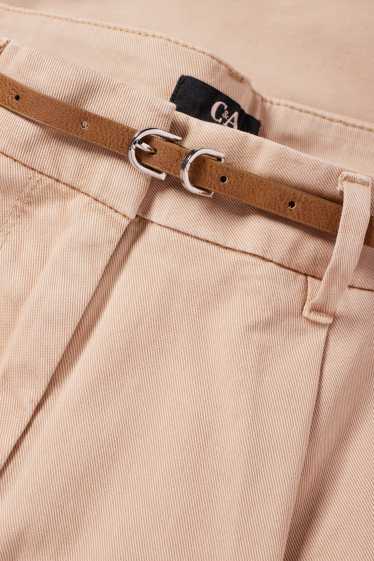 Women - Cloth trousers with belt - high waist - barrel leg - beige