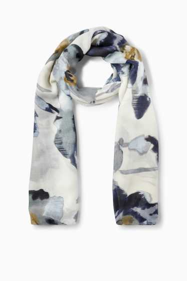 Dámské - Šála - s květinovým vzorem - béžová/modrá