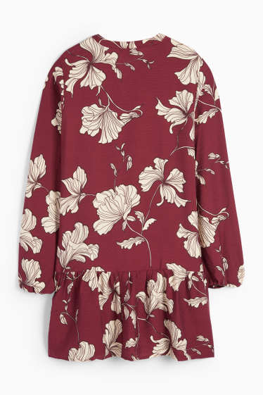 Femei - Rochie cu decolteu în V - cu flori - bordo