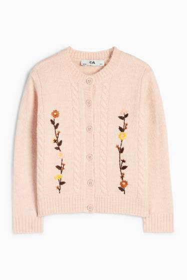 Copii - Fete - Floare - cardigan tricotat - roz