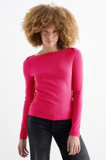 Femei - Tricou cu mânecă lungă - slim fit - reiat - roz