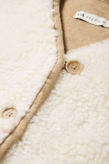 Copii - Fete - Vestă din piele shearling sintetică - alb-crem
