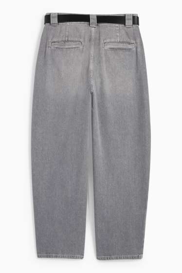 Femei - Barrel jeans cu curea - talie înaltă - denim-gri deschis