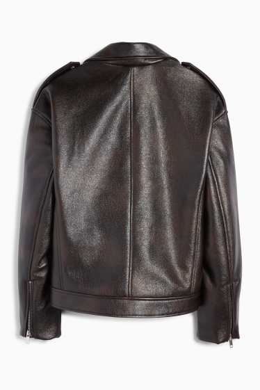 Women - Biker jacket - faux leather - dark brown