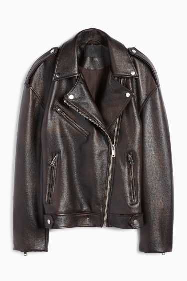 Women - Biker jacket - faux leather - dark brown