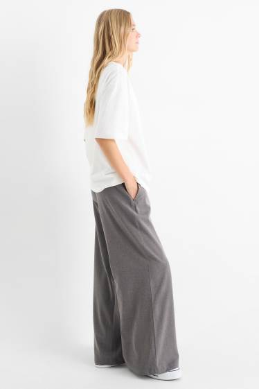 Femei - Pantaloni de stofă - talie medie - wide leg - gri închis