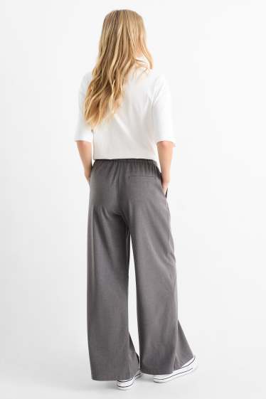 Femei - Pantaloni de stofă - talie medie - wide leg - gri închis