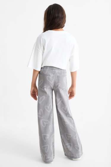 Copii - Fete - Inimă - wide leg jeans - denim-gri deschis