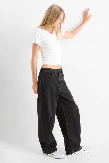 Dámské - Balloon jeans - mid waist - džíny - tmavošedé