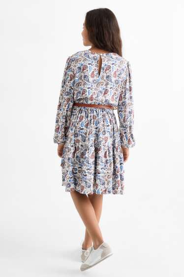 Copii - Fete - Rochie cu curea - cu model - albastru
