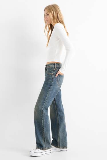Femei - Baggy jeans - talie medie - denim-albastru